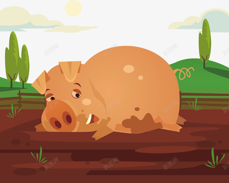 躺在泥巴里面的小猪矢量图eps免抠素材_新图网 https://ixintu.com 2019 小猪 小猪PNG 泥巴里的小猪 矢量小猪 矢量图
