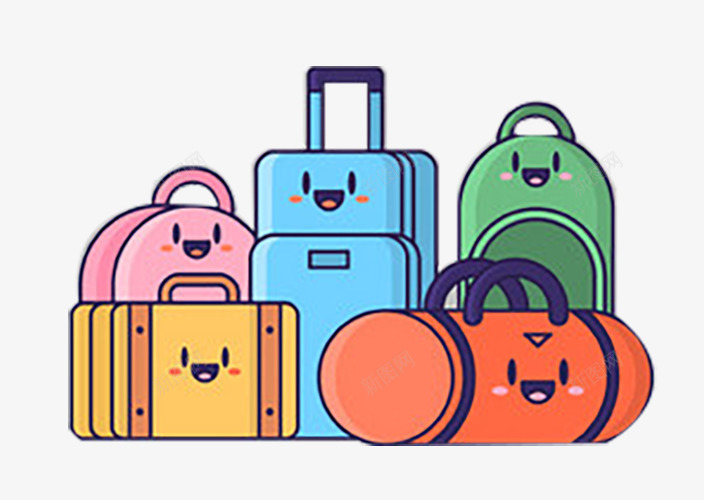 卡通行李箱包png免抠素材_新图网 https://ixintu.com 可爱 微笑 橘色的 眼睛 背包 行李箱 表情