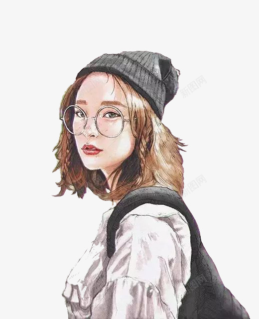 水彩女孩png免抠素材_新图网 https://ixintu.com 卡通 女孩 彩色 手绘 水彩 淑女 眼镜 短发 装饰