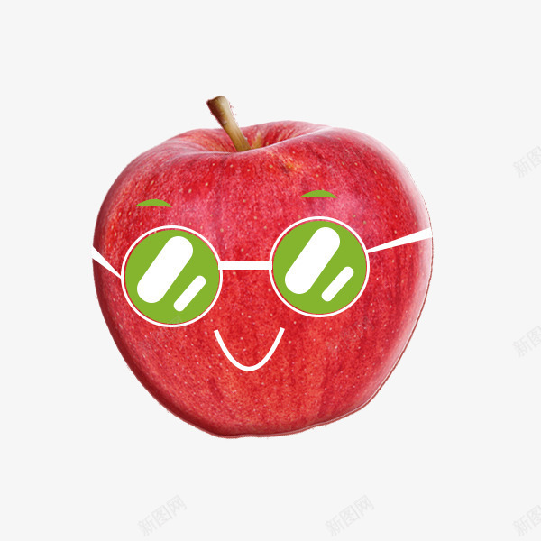 戴绿色眼镜微笑的苹果png免抠素材_新图网 https://ixintu.com png png图片 创意 可爱 戴眼镜 水果 笑容 红苹果 维生素 绿色 苹果 营养