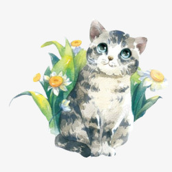 可爱花丛藏在草丛里的可爱猫咪高清图片