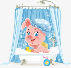 不爱洗澡的小猪卡通手绘动物高清图片