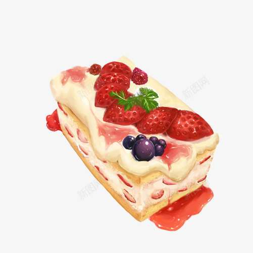 水果蛋糕手绘画片png免抠素材_新图网 https://ixintu.com 水果味 红色 美食 色彩画 长方形