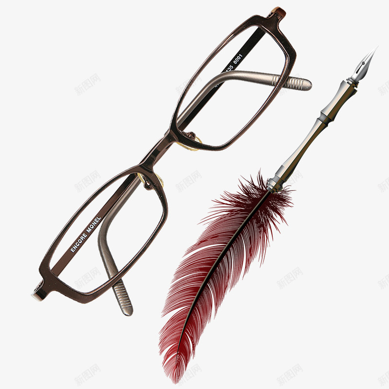 一副眼镜和一只羽毛笔png免抠素材_新图网 https://ixintu.com 眼镜 知识 笔 羽毛笔