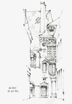 场景卡通线描速写素材