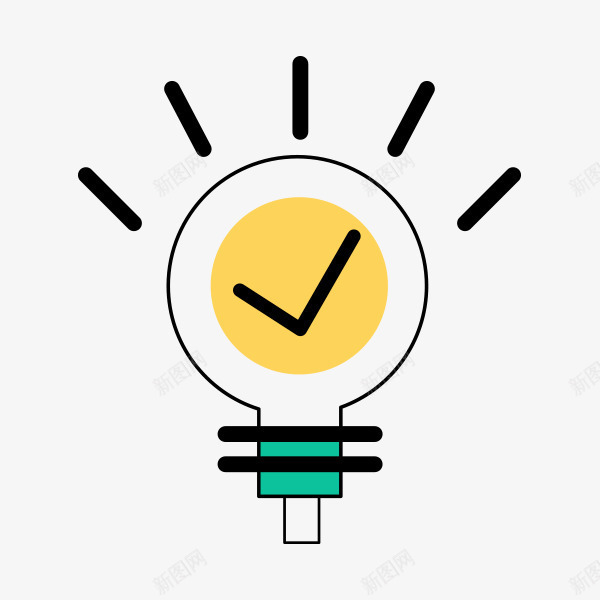 对号灯泡png免抠素材_新图网 https://ixintu.com 卡通 对号 对的符号 手绘 灯泡