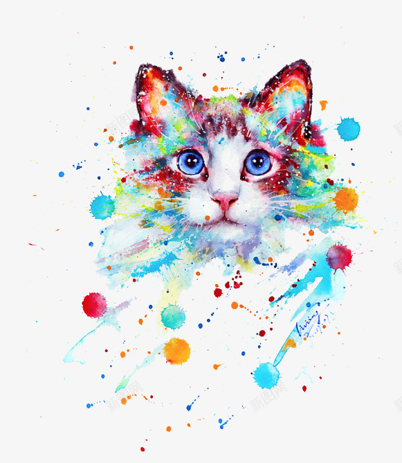 水彩猫咪png免抠素材_新图网 https://ixintu.com 卡通 可爱 喷墨 彩色 手绘 水彩 猫咪 装饰
