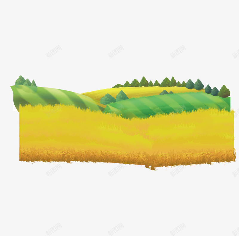 金色的麦田和绿色的树林png免抠素材_新图网 https://ixintu.com 小麦 树林 麦田