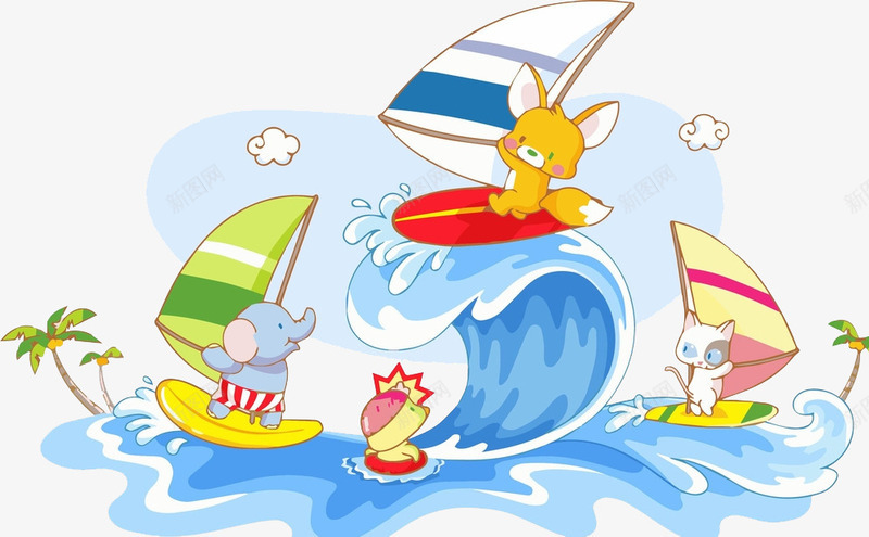 动物冲浪png免抠素材_新图网 https://ixintu.com 冲浪 卡通 手绘 浪花 童趣