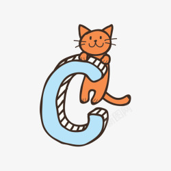 手绘猫咪卡通英文字母C素材