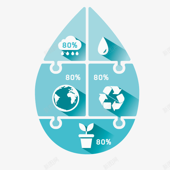 单色雨滴图标矢量图ai_新图网 https://ixintu.com 拼图 拼贴 蓝色 雨滴 矢量图
