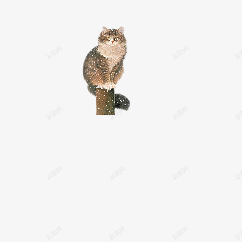 雪中站立在柱子上的黑色猫咪png免抠素材_新图网 https://ixintu.com 雪中站立在柱子上的黑色猫咪