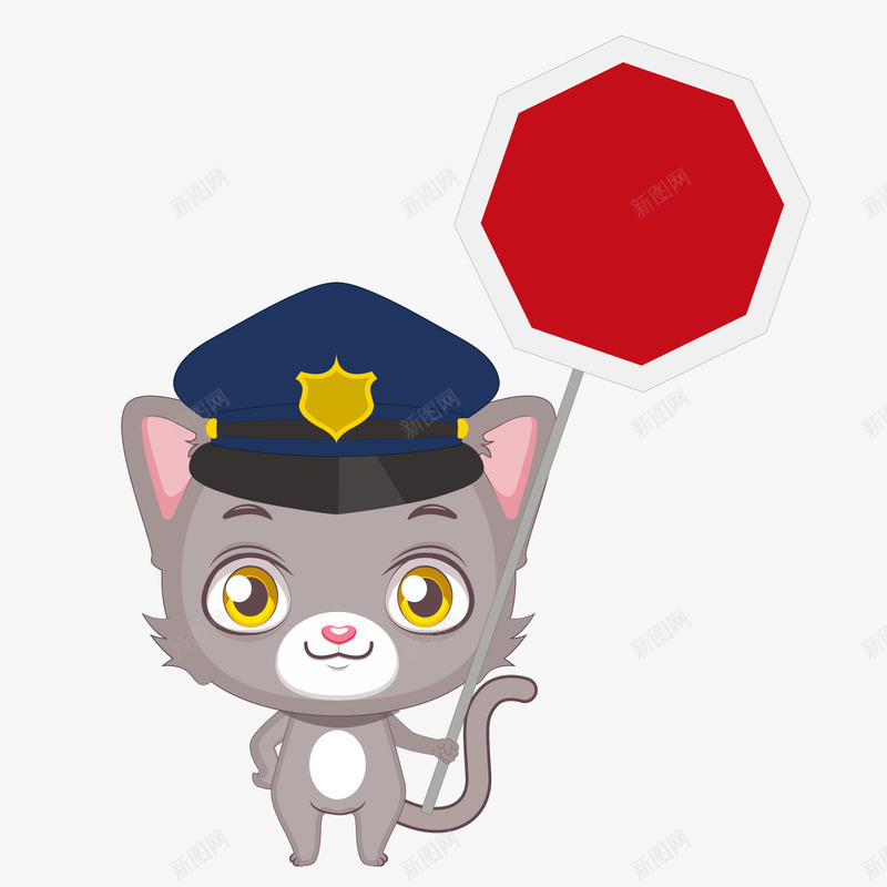 警察帽png免抠素材_新图网 https://ixintu.com 举牌子 猫咪 红色 警告牌