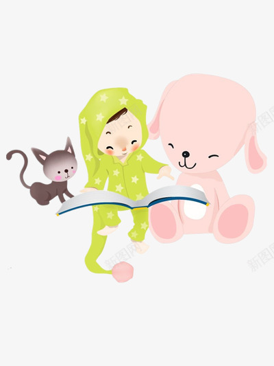 睡前故事png免抠素材_新图网 https://ixintu.com 可爱 猫咪 睡衣 粉色