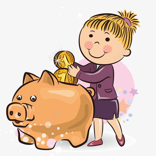 存钱罐小猪png免抠素材_新图网 https://ixintu.com 卡通 女孩 存钱罐 小猪 手绘 硬币 金色 金钱