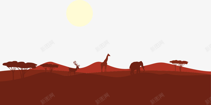 非洲动物矢量图ai免抠素材_新图网 https://ixintu.com 大象 沙漠 长颈鹿 阳光 矢量图