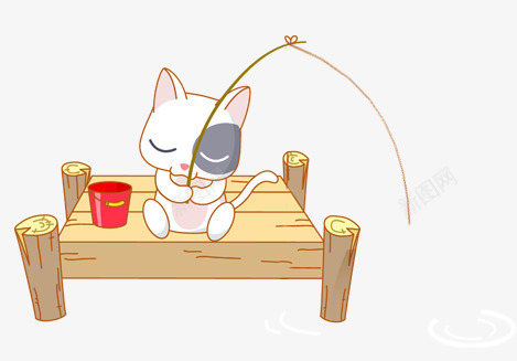 卡通psd免抠素材_新图网 https://ixintu.com 卡通 猫咪 童趣 钓鱼