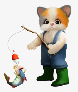 甯椆阍钓鱼的可爱猫咪高清图片