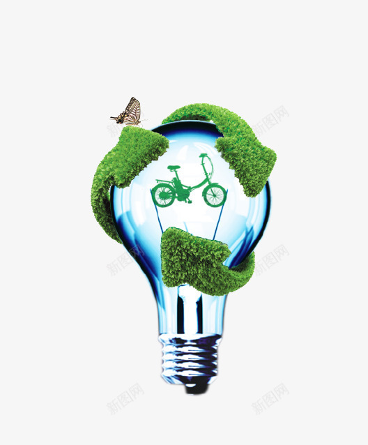 绿色创意低碳节能灯泡psd免抠素材_新图网 https://ixintu.com 低碳 保护环境 创意设计 灯泡 绿色 蝴蝶