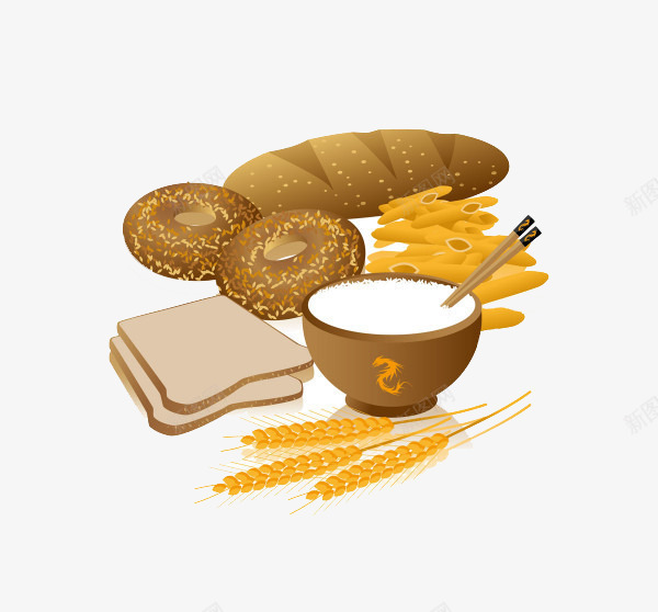卡通小麦粮食制品png免抠素材_新图网 https://ixintu.com 全麦 小麦 甜甜圈 米饭 面包