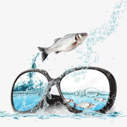 鱼儿戏水眼镜与鱼高清图片