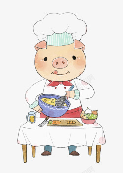 帅气小猪做饭的厨师场景图高清图片