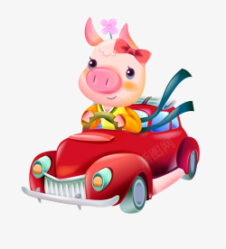 开车的小猪卡通红色可爱小猪开车矢量图高清图片