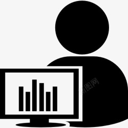 计算机业务用户与计算机监控和条形图图标高清图片