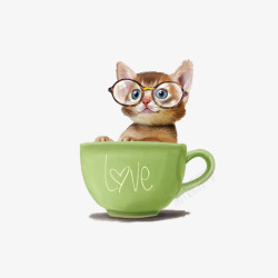 装在茶杯里的眼镜猫素材