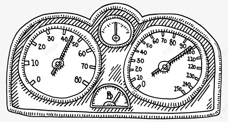 手绘汽车仪表盘png免抠素材_新图网 https://ixintu.com 汽车仪表盘 线描 转速表 速度表