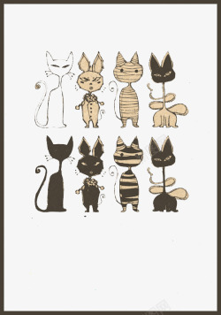手绘八只猫咪素材