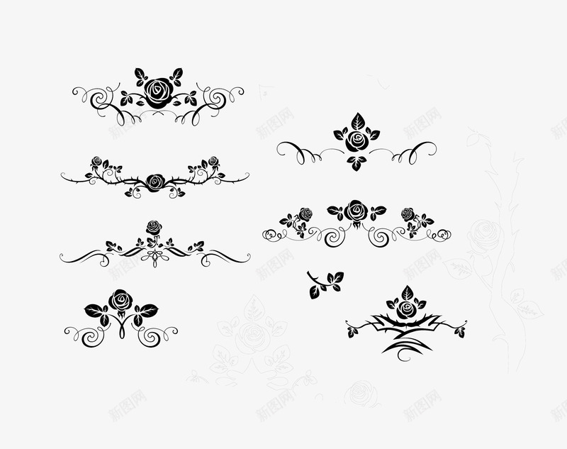 黑白花朵psd免抠素材_新图网 https://ixintu.com 线描图 花朵 黑白花朵