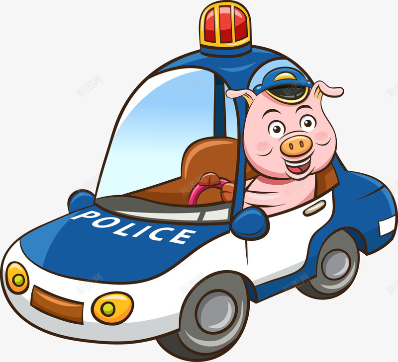 卡通开警车的小猪png免抠素材_新图网 https://ixintu.com Q版开警车的小猪 卡通蓝色警车 可爱的小猪 手绘开警车的小猪