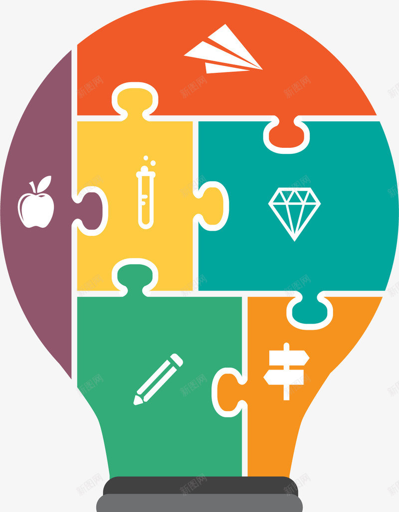拼图灯泡矢量图eps免抠素材_新图网 https://ixintu.com 彩色拼图 彩色灯泡 拼图 拼图灯泡 矢量素材 矢量图