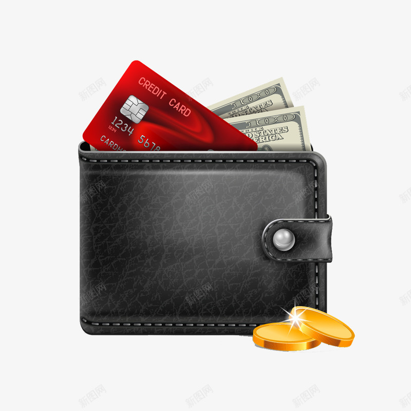 黑色皮质钱包png免抠素材_新图网 https://ixintu.com 我的钱包 纸币 金币 钱包 银行卡