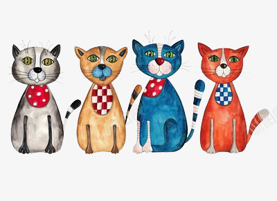 四只彩绘的猫咪png免抠素材_新图网 https://ixintu.com 动物 卡通 彩绘 猫咪