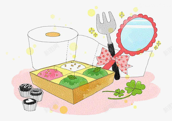 纸抽和食物png免抠素材_新图网 https://ixintu.com 卡通 纸抽 食物 餐具