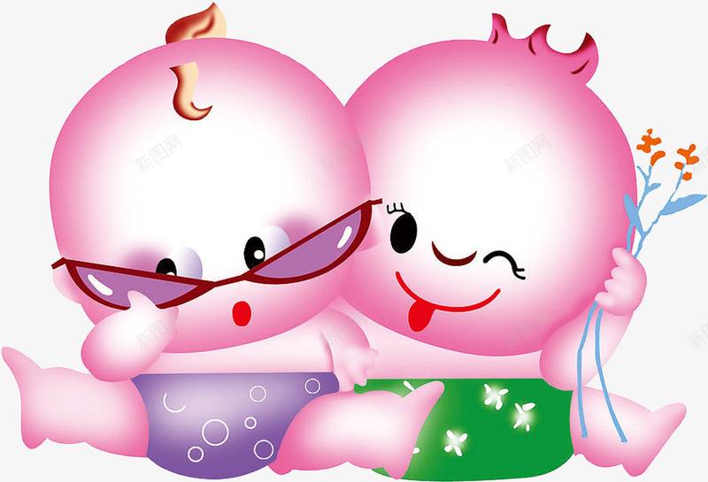 卡通小孩png免抠素材_新图网 https://ixintu.com 人物 卡通 可爱 小孩 眼镜 粉色 绿色 花 花朵