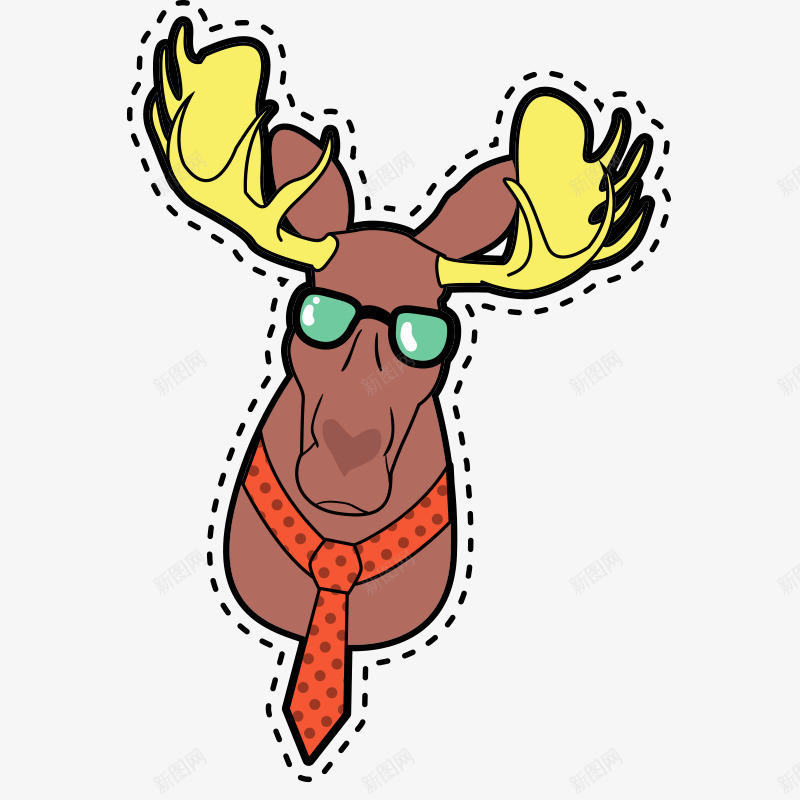 耍酷的鹿头png免抠素材_新图网 https://ixintu.com PNG鹿角 动物 卡通 时尚 洋气 灰色的鹿头 眼镜 红色 绿色 耍帅 装帅 装酷 领带 鹿头 鹿头像 黄色