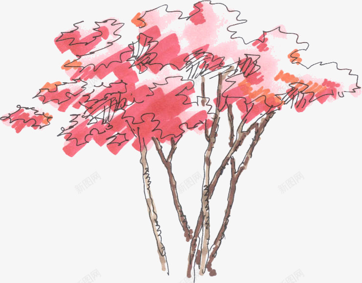 创意水彩红色的树木造型png免抠素材_新图网 https://ixintu.com 创意 树木 水彩 红色 造型
