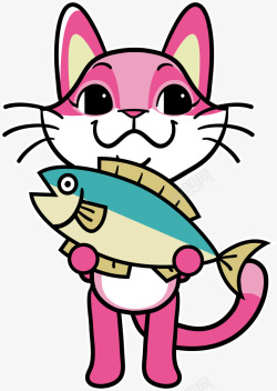 手绘抱鱼的猫咪矢量图素材