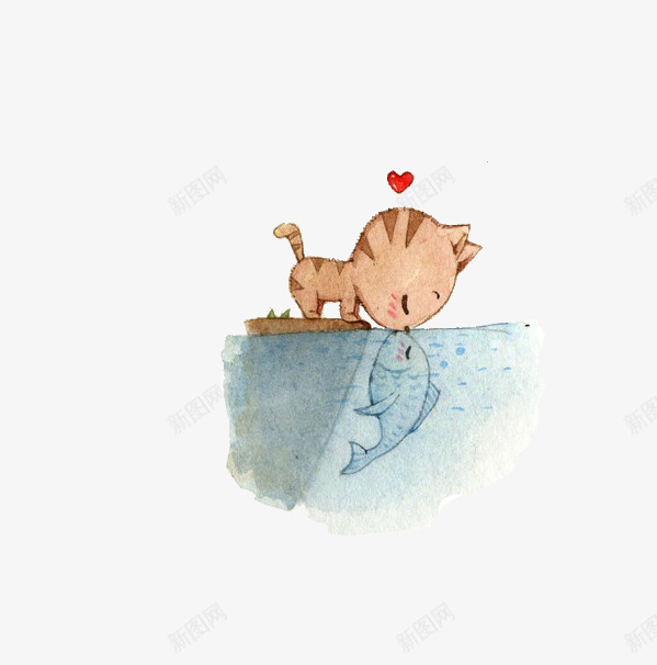 猫咪和鱼png免抠素材_新图网 https://ixintu.com 卡通 猫咪 鱼