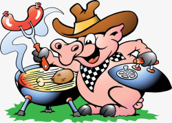 养动物正在烧烤的小野猪高清图片