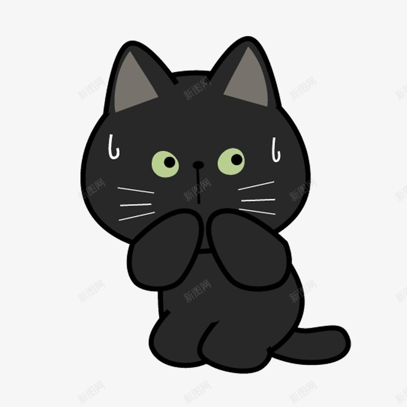 紧张卡通猫咪png免抠素材_新图网 https://ixintu.com 卡通 可爱 猫咪 紧张 黑色