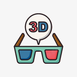 观影眼镜手绘彩色3D眼镜高清图片
