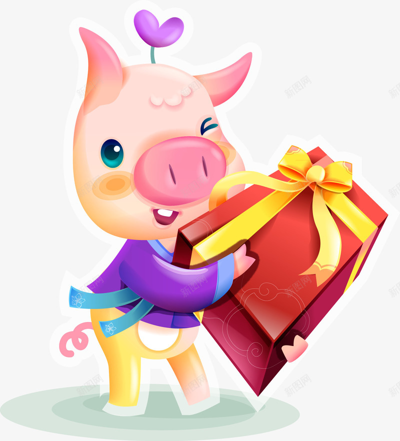 抱着礼物的小猪矢量图ai免抠素材_新图网 https://ixintu.com 小猪 快乐 礼物 矢量图