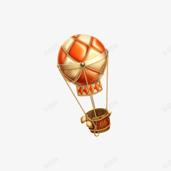 复古卡通橘色热气球png免抠素材_新图网 https://ixintu.com 创意 卡通 复古热气球 木桶 橘色热气球 热气球