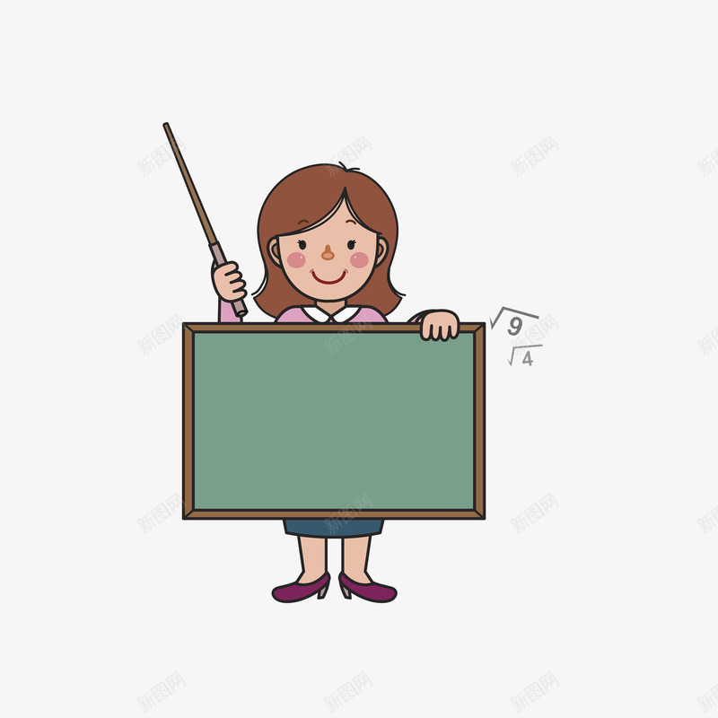 拿黑板的教师png免抠素材_新图网 https://ixintu.com 创意 卡通手绘 教棍 短发 老师 职业 黑板