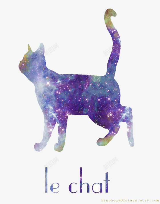 星空猫咪png免抠素材_新图网 https://ixintu.com 图案 星空 猫咪 装饰