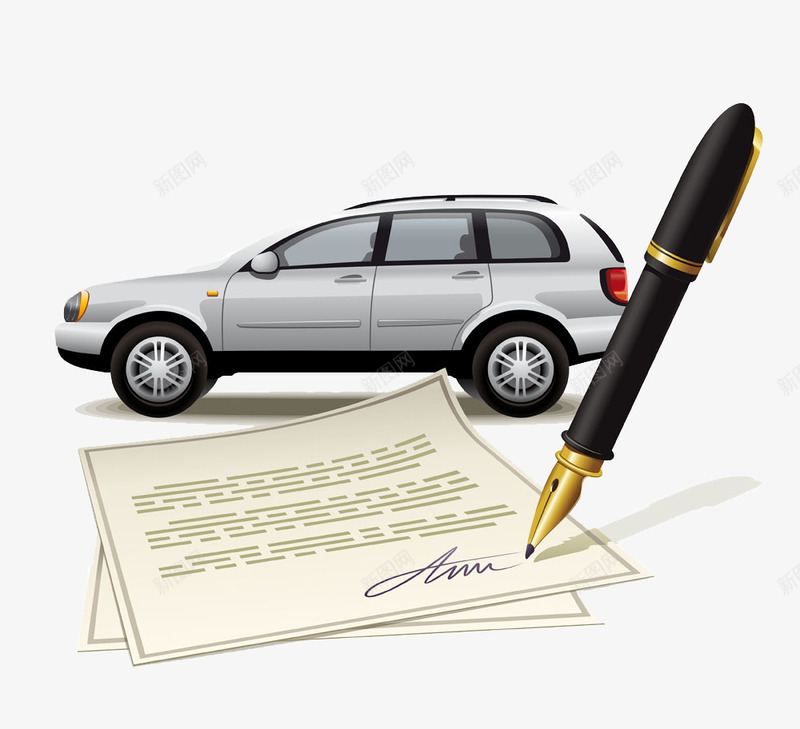 卡通手绘SUV车与钢笔png免抠素材_新图网 https://ixintu.com 交通工具 卡通手绘